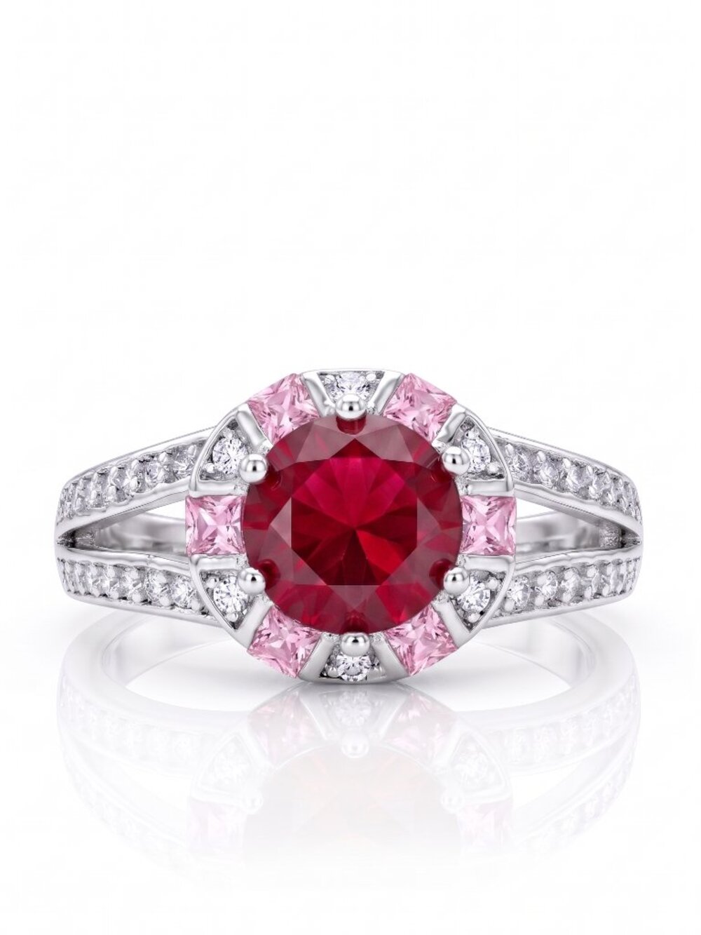 Round Red Ruby Gemstone ring, size 7, 925 Sterling Silver Charmed Aroma